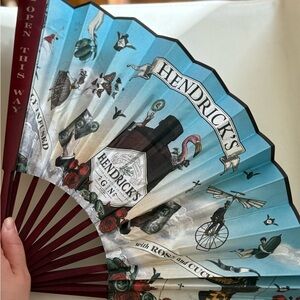 Gin Themed Hand Fan - Blue and Red